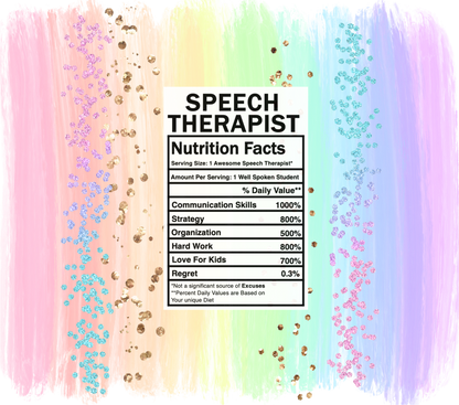 pastel rainbow speech therapist nutrition facts svg