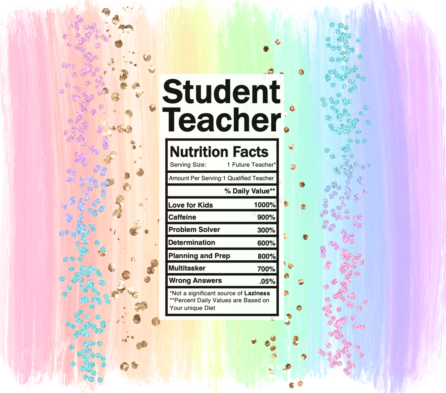 pastel rainbow student teacher nutrition facts svg