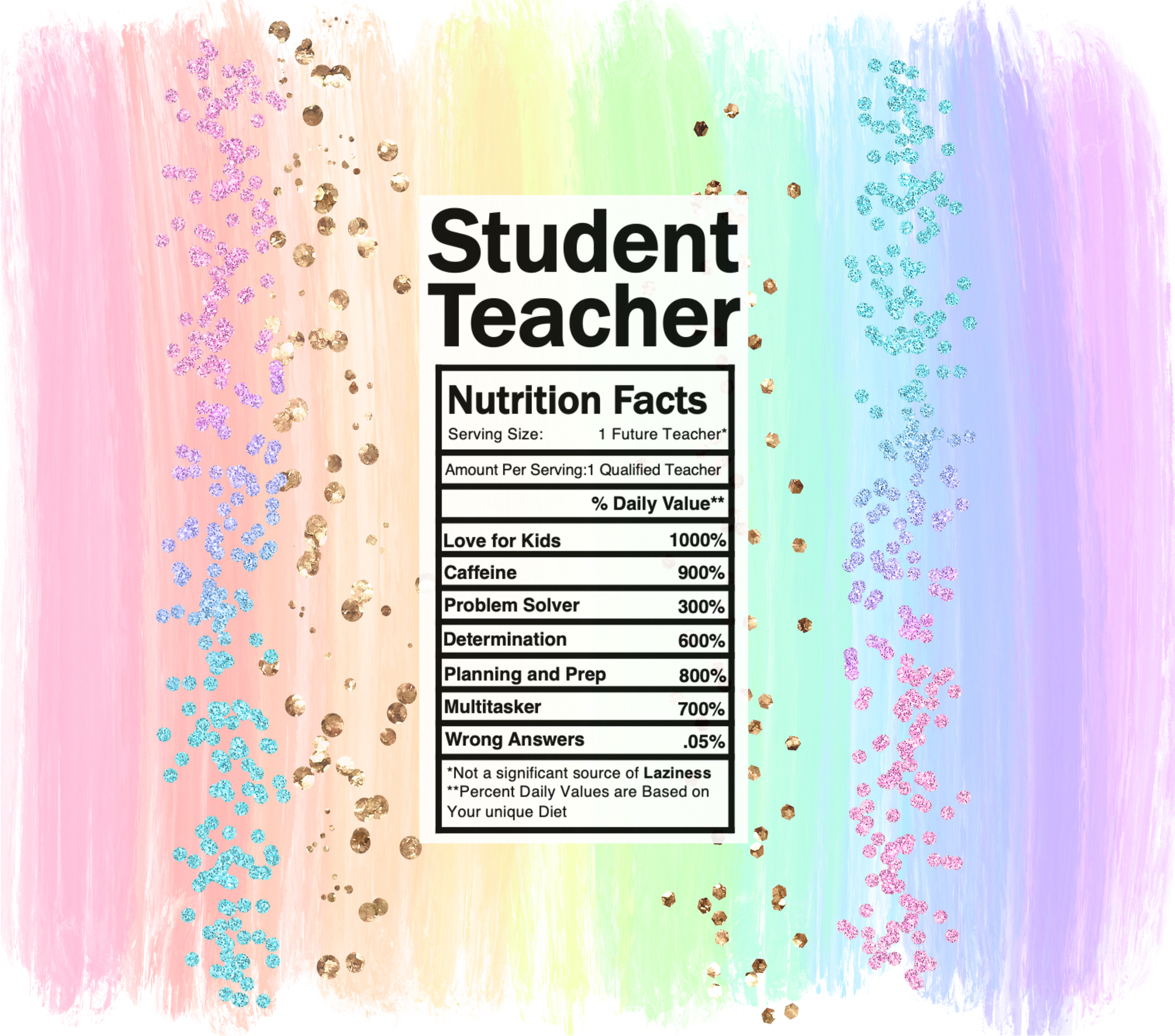 pastel rainbow student teacher nutrition facts svg