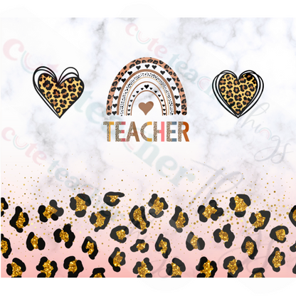 teacher rainbow and hearts leopard print design